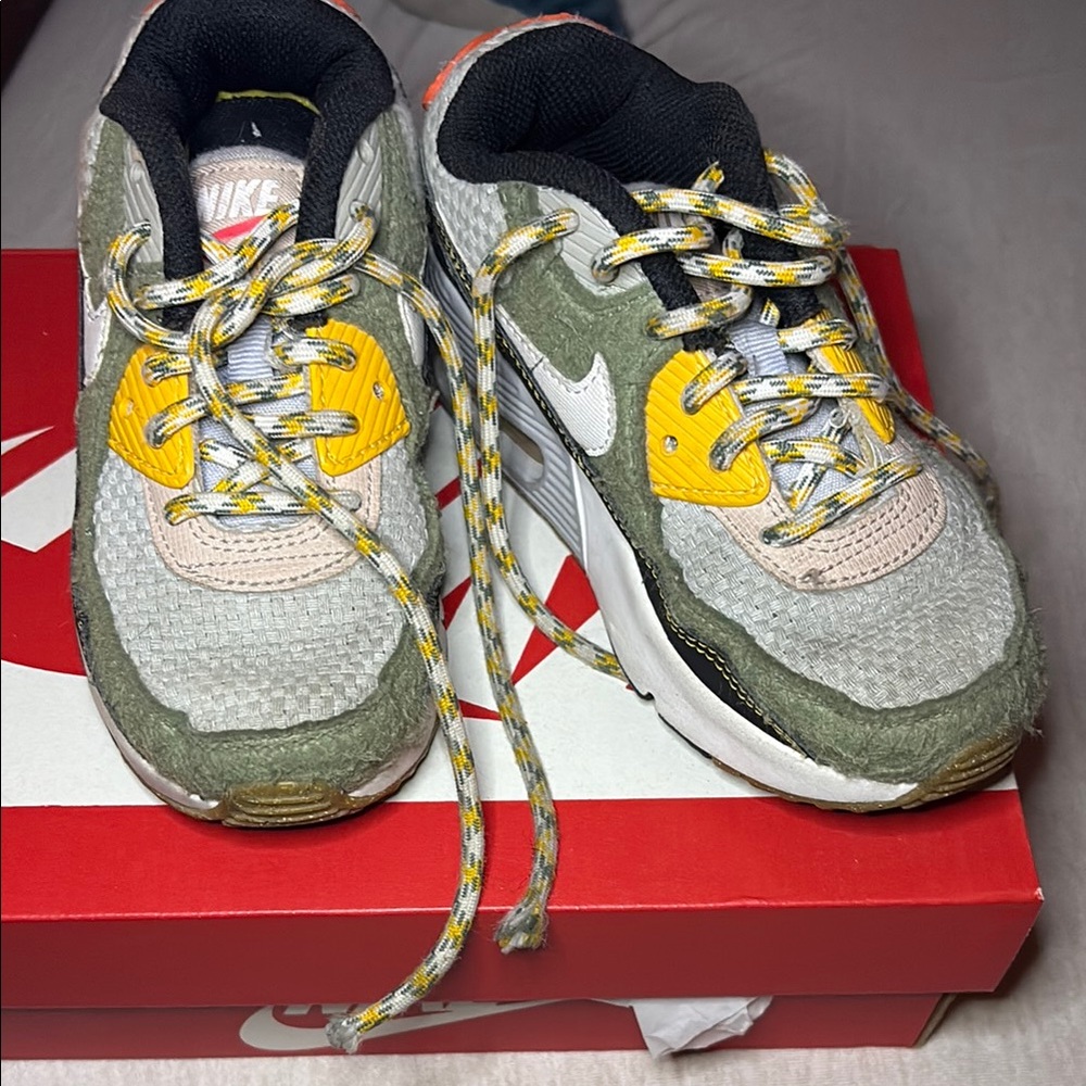 Nike Air Max 1 Kids Shoes - Green, Yellow, and Gray